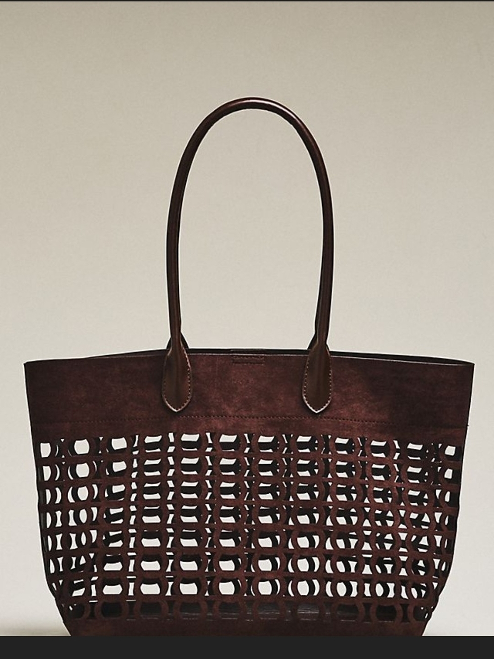 New By Anthropologie Perforated Slouchy Brown Laser-Cut Lattice Tote